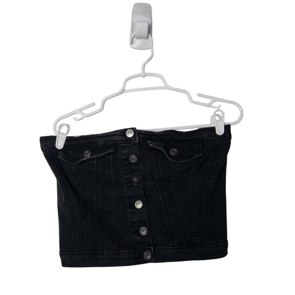 Project Rebel Black Smocked Bustier Corset Strapless Denim Crop Top Size Large